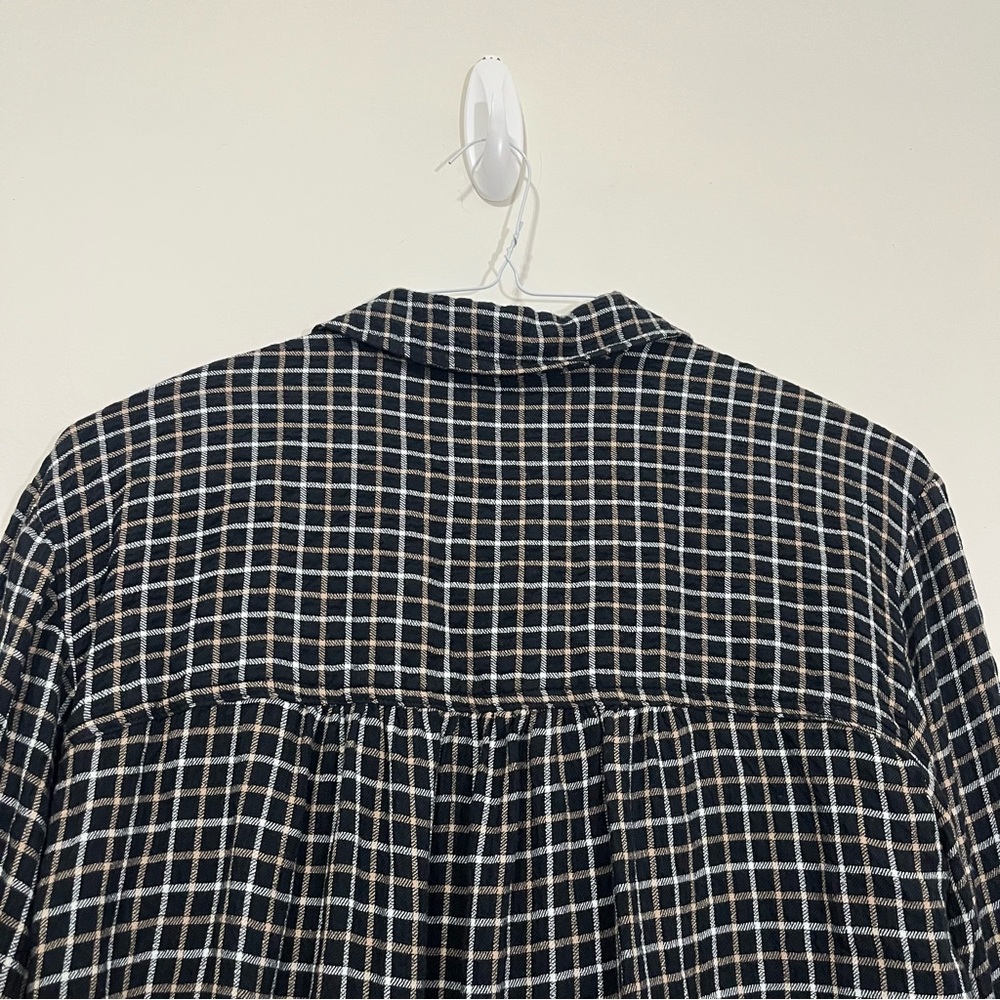 Anthropologie Pilcro Relaxed Plaid Shirt Tunic Button Front Size S Black White - Picture 13 of 16